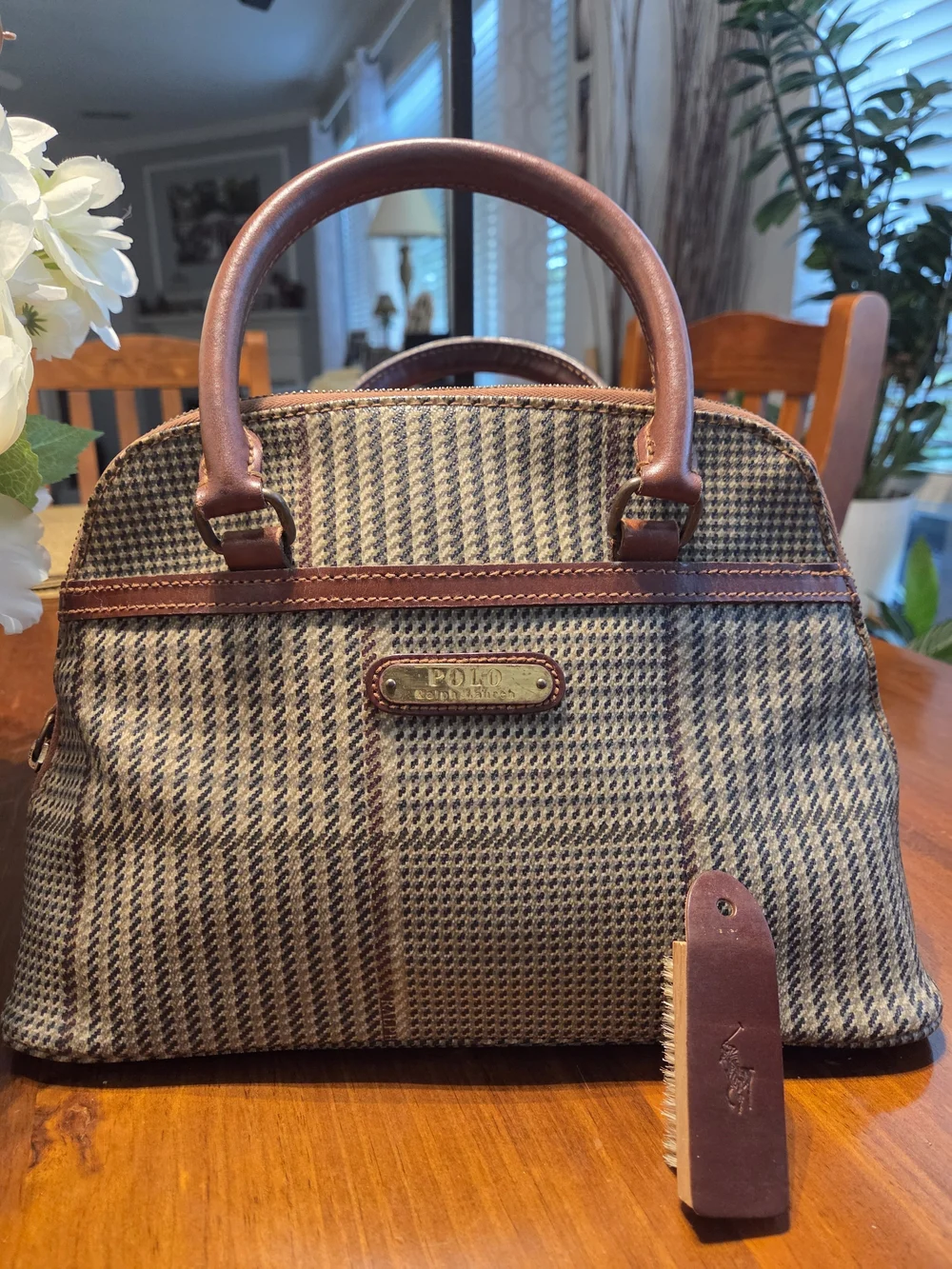 Vintage Polo by Ralph Lauren Brown Plaid Top-Handle Bag